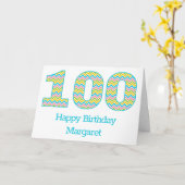 Gepersonaliseerde Bright Chevron 100e Verjaardag K Kaart (Gele Bloem)