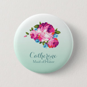 Gepersonaliseerde Bright Floral Mint Ombre Badges Ronde Button 5,7 Cm
