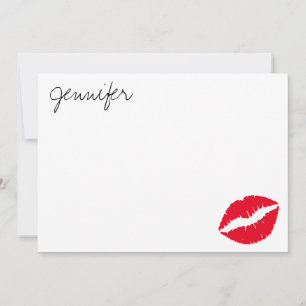 Gepersonaliseerde Bright Red Glam Lipstick Kiss Notitiekaartje