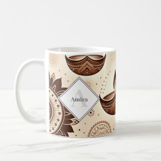 Gepersonaliseerde Brons & Goud Diwali Diyas & Rang Koffiemok (Links)