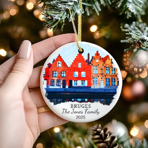 Gepersonaliseerde Brugge Ornament, België Gift Keramisch Ornament