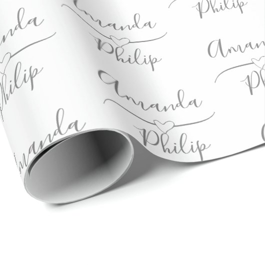 Gepersonaliseerde bruid en bruidegom witte bruilof cadeaupapier (Rol Hoek)