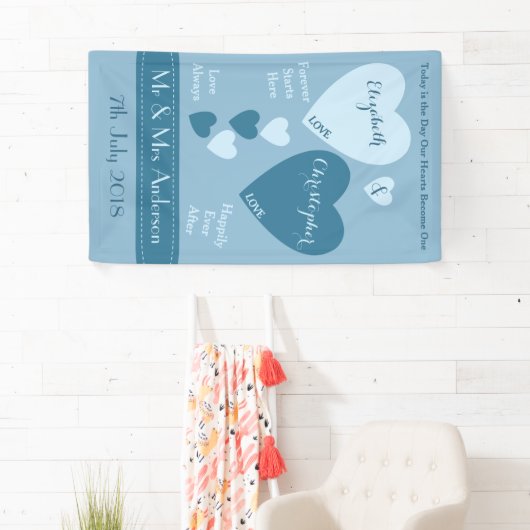 Gepersonaliseerde bruiloft achtergrond blauw spandoek (Insitu)