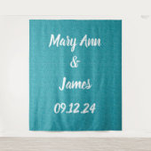 Gepersonaliseerde bruiloft achtergrond Blauwgroen Wandkleed (Voorkant)