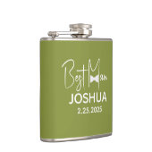 Gepersonaliseerde bruiloft Beste Man Modern Groen Heupfles (Rechts)