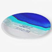 Gepersonaliseerde bruiloft Blue Ocean Sandy Beach  Papieren Bordje (Gekanteld)