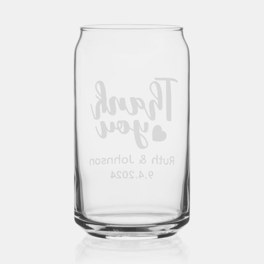 Gepersonaliseerde bruiloft dank u gunsten blikvorm glas (Achterkant)