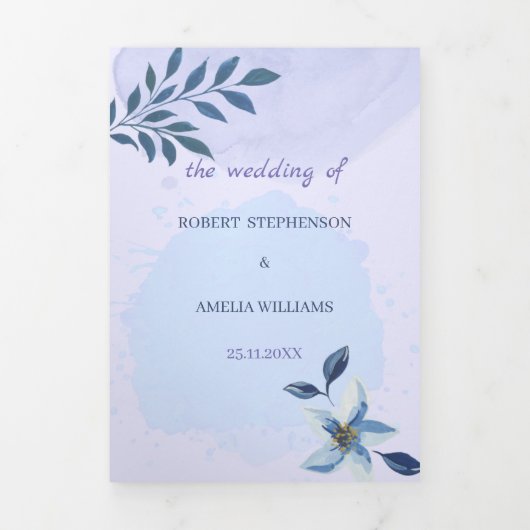 Gepersonaliseerde bruiloft Elegan Blauw Esthetisch Drieluik Uitnodiging (Cover)