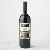 Gepersonaliseerde bruiloft goud en zwarte boog wijn etiket (Voorkant)