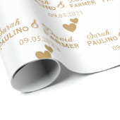 Gepersonaliseerde bruiloft gouden harten cadeaupapier (Rol Hoek)