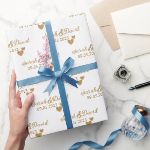 Gepersonaliseerde bruiloft gouden harten cadeaupapier