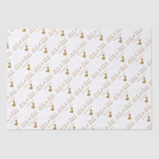 Gepersonaliseerde bruiloft gouden harten tissuepapier (Voorkant)