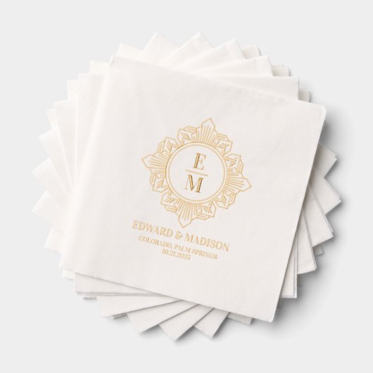 Gepersonaliseerde bruiloft Monogram Art Deco Lijst Folie Servetten (Insitu (Gestapeld))