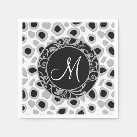 Gepersonaliseerde bruiloft Monogram Black White Gr Servet (Voorkant)