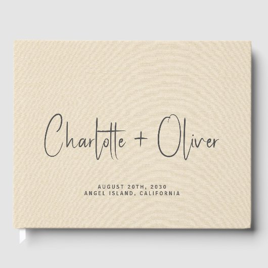 Gepersonaliseerde bruiloft monogram crème faux lin gastenboek (Voorkant)