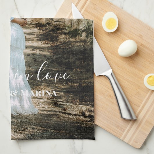 Gepersonaliseerde bruiloft portret moderne kalligr theedoek (Quarter Fold)