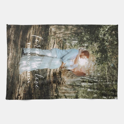 Gepersonaliseerde bruiloft portret moderne kalligr theedoek (Horizontaal)