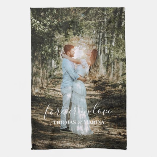 Gepersonaliseerde bruiloft portret moderne kalligr theedoek (Verticaal)