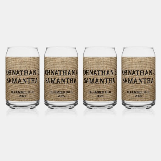 Gepersonaliseerde bruiloft rustieke burlap natuur  blikvorm glas (Achterkant)