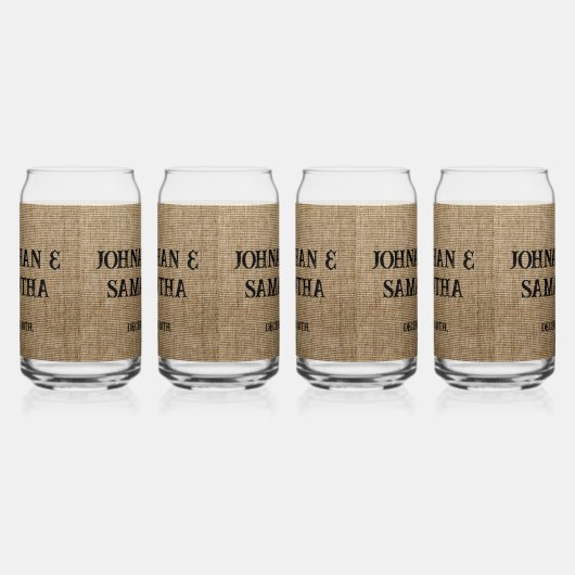 Gepersonaliseerde bruiloft rustieke burlap natuur  blikvorm glas (Links)