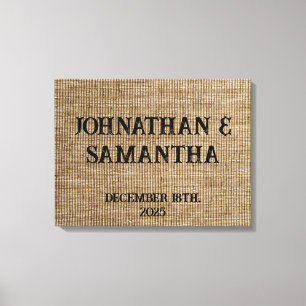 Gepersonaliseerde bruiloft rustieke burlap natuur canvas afdruk