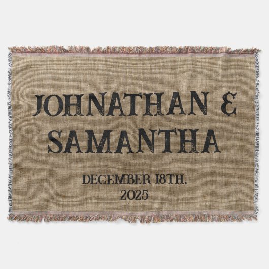 Gepersonaliseerde bruiloft rustieke burlap natuur deken (Voorkant)