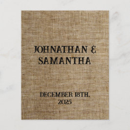 Gepersonaliseerde bruiloft rustieke burlap natuur flyer