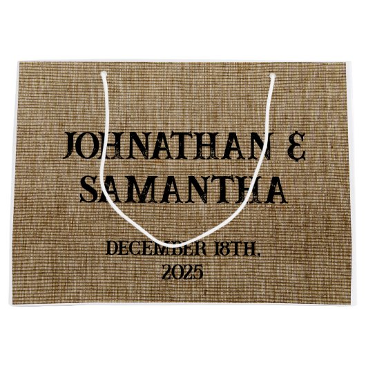 Gepersonaliseerde bruiloft rustieke burlap natuur  groot cadeauzakje (Voorkant)