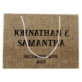 Gepersonaliseerde bruiloft rustieke burlap natuur  groot cadeauzakje (Achterkant)