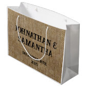 Gepersonaliseerde bruiloft rustieke burlap natuur  groot cadeauzakje (Achterkant Gekanteld)