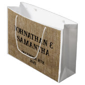 Gepersonaliseerde bruiloft rustieke burlap natuur  groot cadeauzakje (Voorkant Gekanteld)