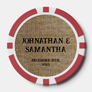 Gepersonaliseerde bruiloft rustieke burlap natuur poker chips