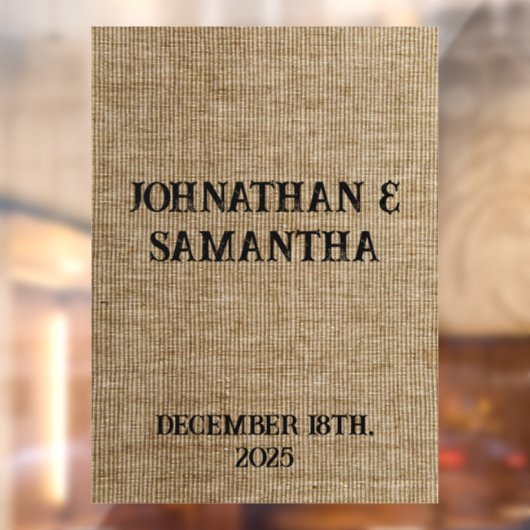 Gepersonaliseerde bruiloft rustieke burlap natuur  raamsticker (Vel 2)