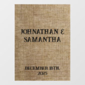 Gepersonaliseerde bruiloft rustieke burlap natuur  raamsticker (Vel)