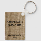 Gepersonaliseerde bruiloft rustieke burlap natuur  sleutelhanger (Achterkant)