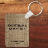 Gepersonaliseerde bruiloft rustieke burlap natuur  sleutelhanger (Achterkant)