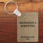 Gepersonaliseerde bruiloft rustieke burlap natuur  sleutelhanger (Voorkant)