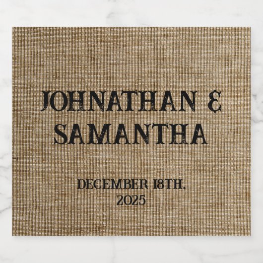 Gepersonaliseerde bruiloft rustieke burlap natuur sparkling wijnetiket (Enkel label)
