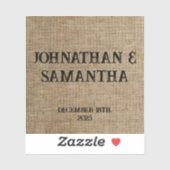 Gepersonaliseerde bruiloft rustieke burlap natuur  sticker (Vel)