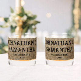Gepersonaliseerde bruiloft rustieke burlap natuur  whisky glas