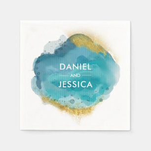 Gepersonaliseerde bruiloft servet blauw en goud