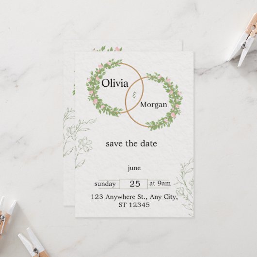 Gepersonaliseerde bruiloft uitnodiging Kaarten - T (Voorkant / Achterkant in situ)