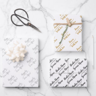 Gepersonaliseerde bruiloft wens zilver goud zwart  inpakpapier vel