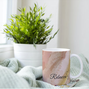 Gepersonaliseerde bruine & gouden Waterverf koffie Koffiemok