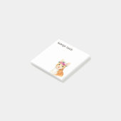 Gepersonaliseerde bruine kat Kitten Paarse roze Fl Post-it® Notes (Schuin)