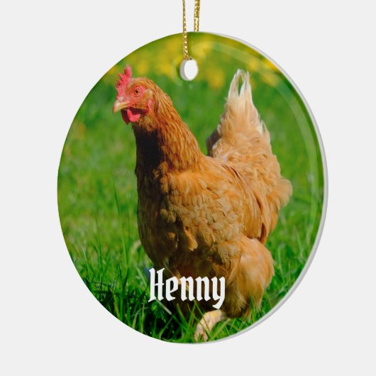 Gepersonaliseerde bruine kip in het gras keramisch ornament (Links)