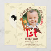 Gepersonaliseerde brullende dinosaurus 1e verjaard kaart (Voorkant / Achterkant)