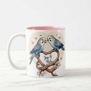 Gepersonaliseerde Budgie Paar Hart Rope Mok