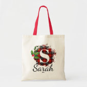 Gepersonaliseerde Buffalo Plaid Kerstmis Monogram Tote Bag (Voorkant)