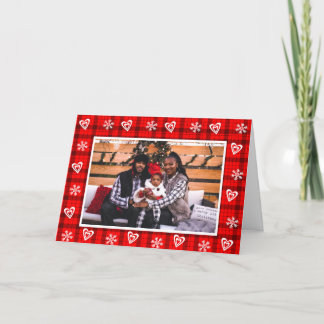 Gepersonaliseerde Buffalo Plaid Snowflake Familief Feestdagen Kaart